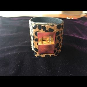 Calf hair & leather leopard wide cuff